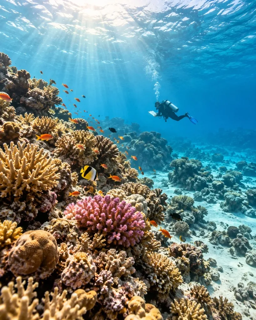 Korallenriff im Roten Meer mit Taucher